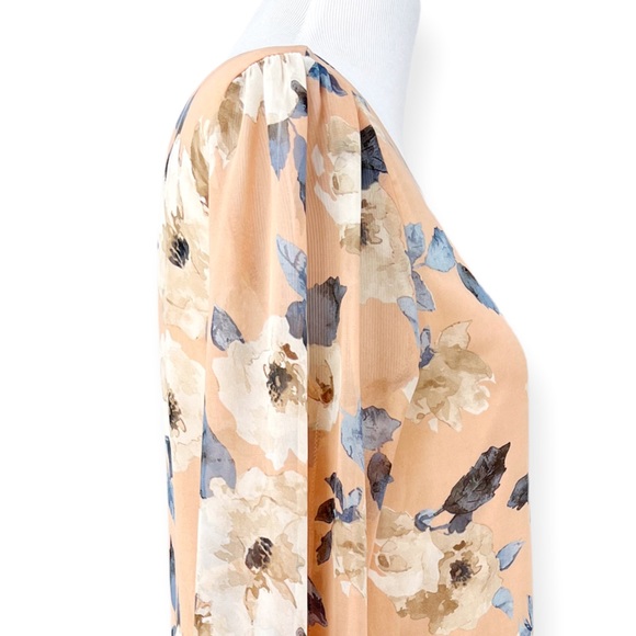 Lulus Blush Chiffon Floral Long Sleeve Shift Mini Dress Medium - Picture 5 of 12